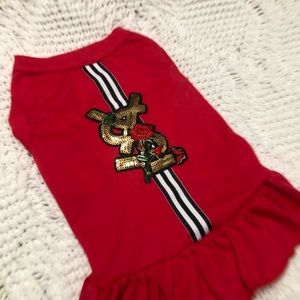 Fashion letters M dog pink dress fashion Luxury pet red stripes fancy special